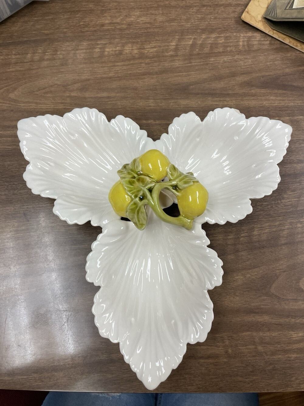 Vintage Milk Glass Divided Relish Dish Lemon Center Indiana Glass Style